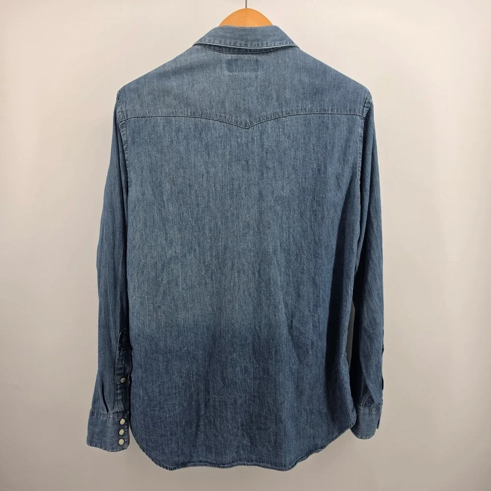Polo Ralph Lauren Mens Denim Western Pearl Snap Shirt Size XL Long Sleeve